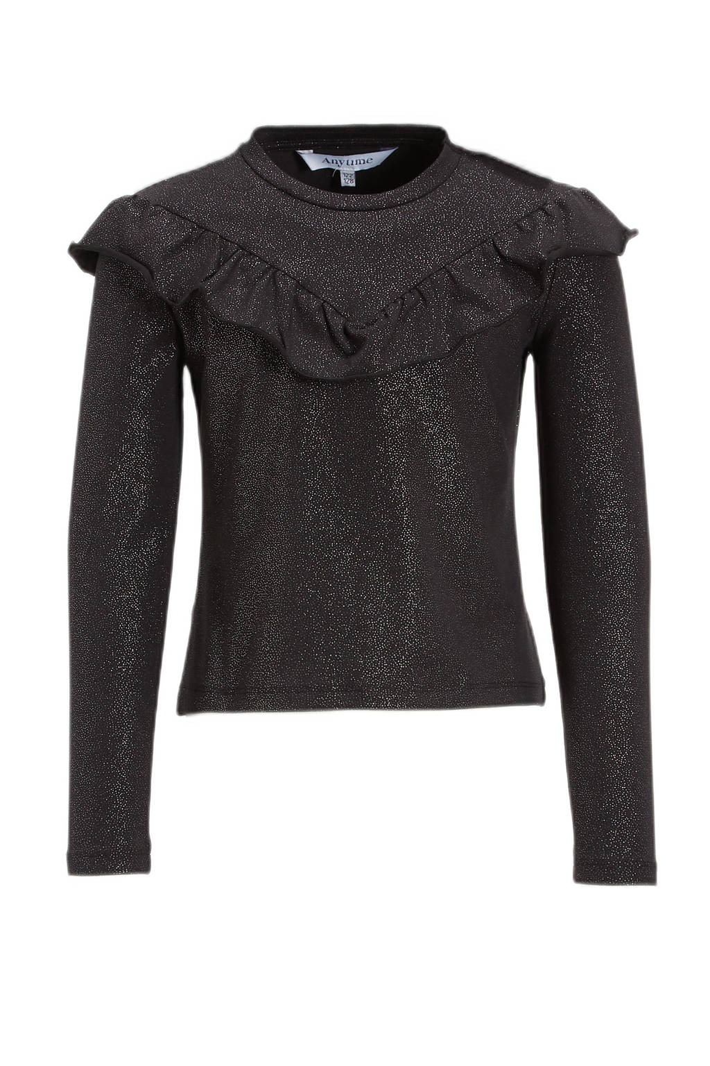 anytime top met ruffles zwart/zilver