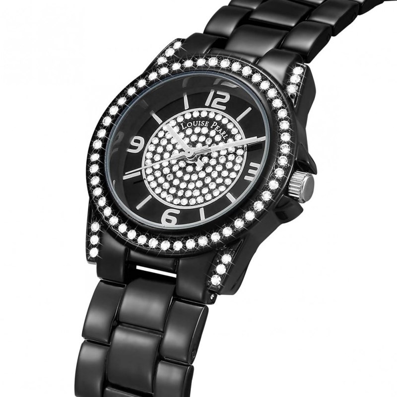 Montre Femme LOUISE PEARL Ornée de Cristaux Swarovski bracelet Acier Noir
