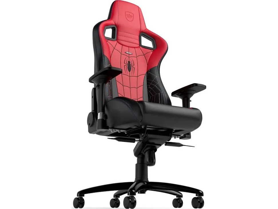 Noblechairs EPIC Spider-Man Edition - Spillestol - ergonomisk - armstøtter - T-formet - vippe - drejeled - aluminium, nylon, polyurethan, stål, polyuretan-læder, koldskum - sort, rød, rød syning