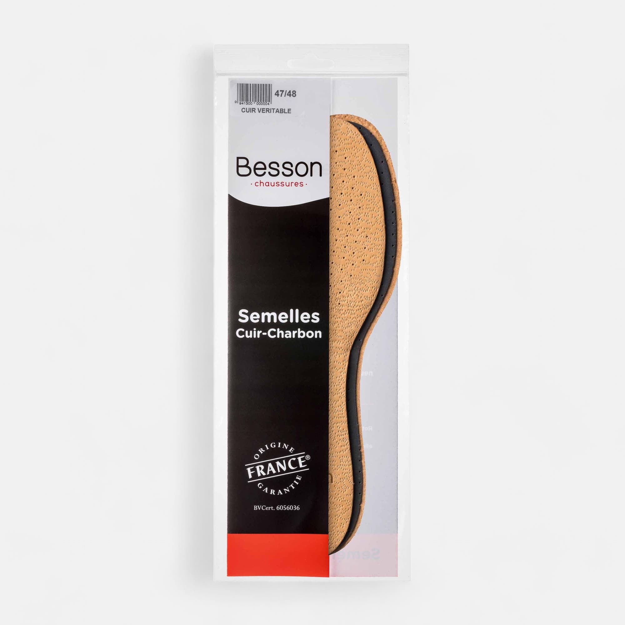 Semelles cuir charbon 47 48 sans coloris