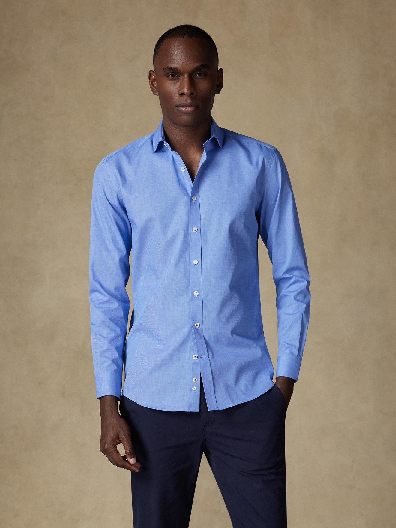 Chemise cintrée Daria en popeline bleue - Petit Col
