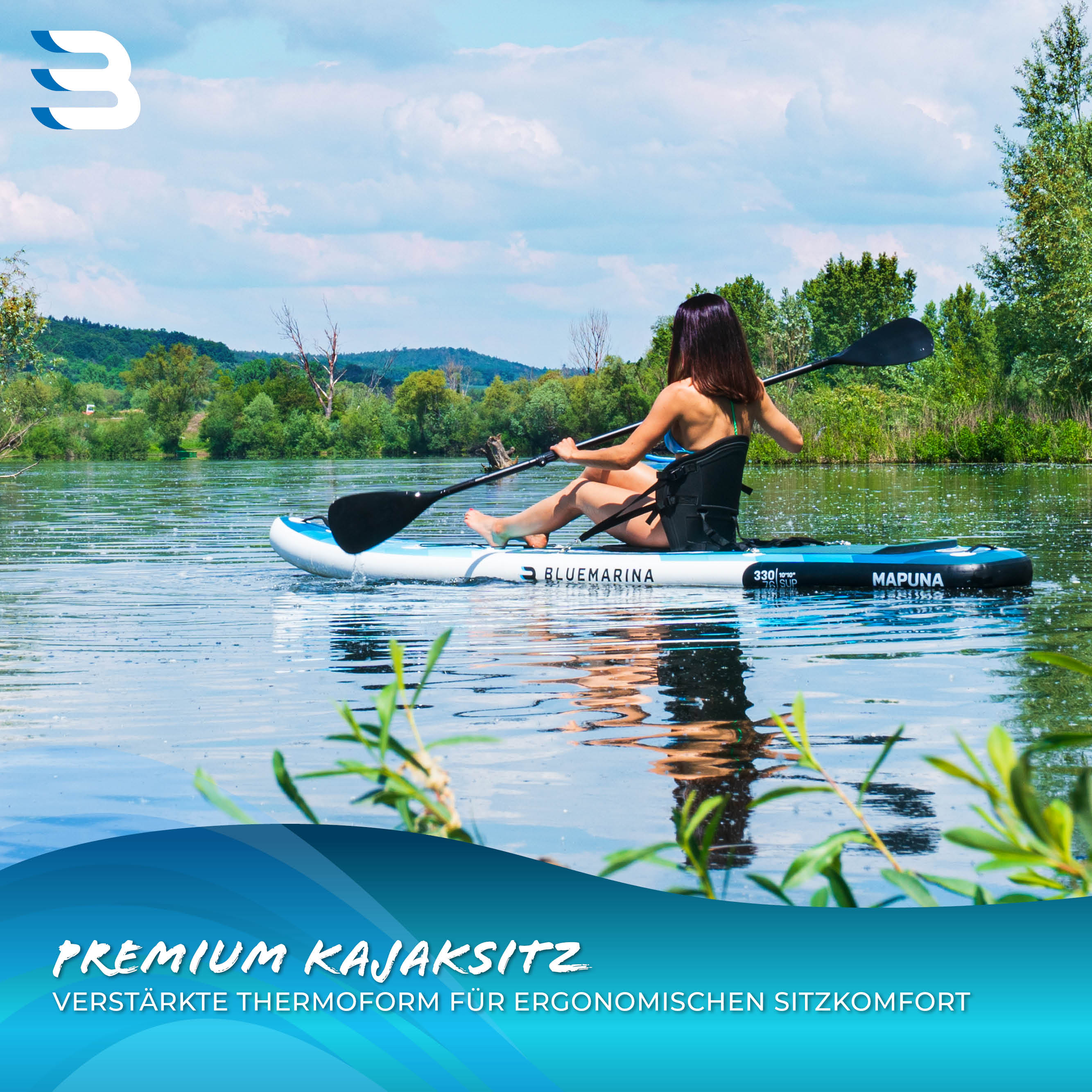Bluemarina SUP-Sitz, Kajaksitz für Stand Up Paddle, mit Paddel, ergonomisch, Schaumstoffpolster