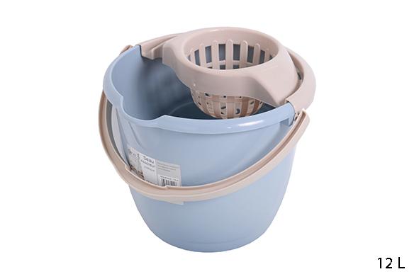 SEAU ROND AVEC ESSORREUR 12L BICOLORE GREGE BLEU