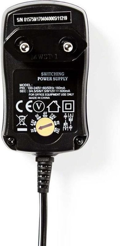 Universele Voedingsadapter - Zwart - 3-12V / 600mA / 7,2W met 6 Pluggen