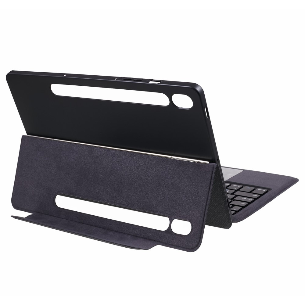Samsung Galaxy Tab S10 FE / Tab S9 FE / Tab S9 Leder Tasche mit Bluetooth Tastatur   Touch Pad und S Pen Halter (QWERTY) - Schwarz