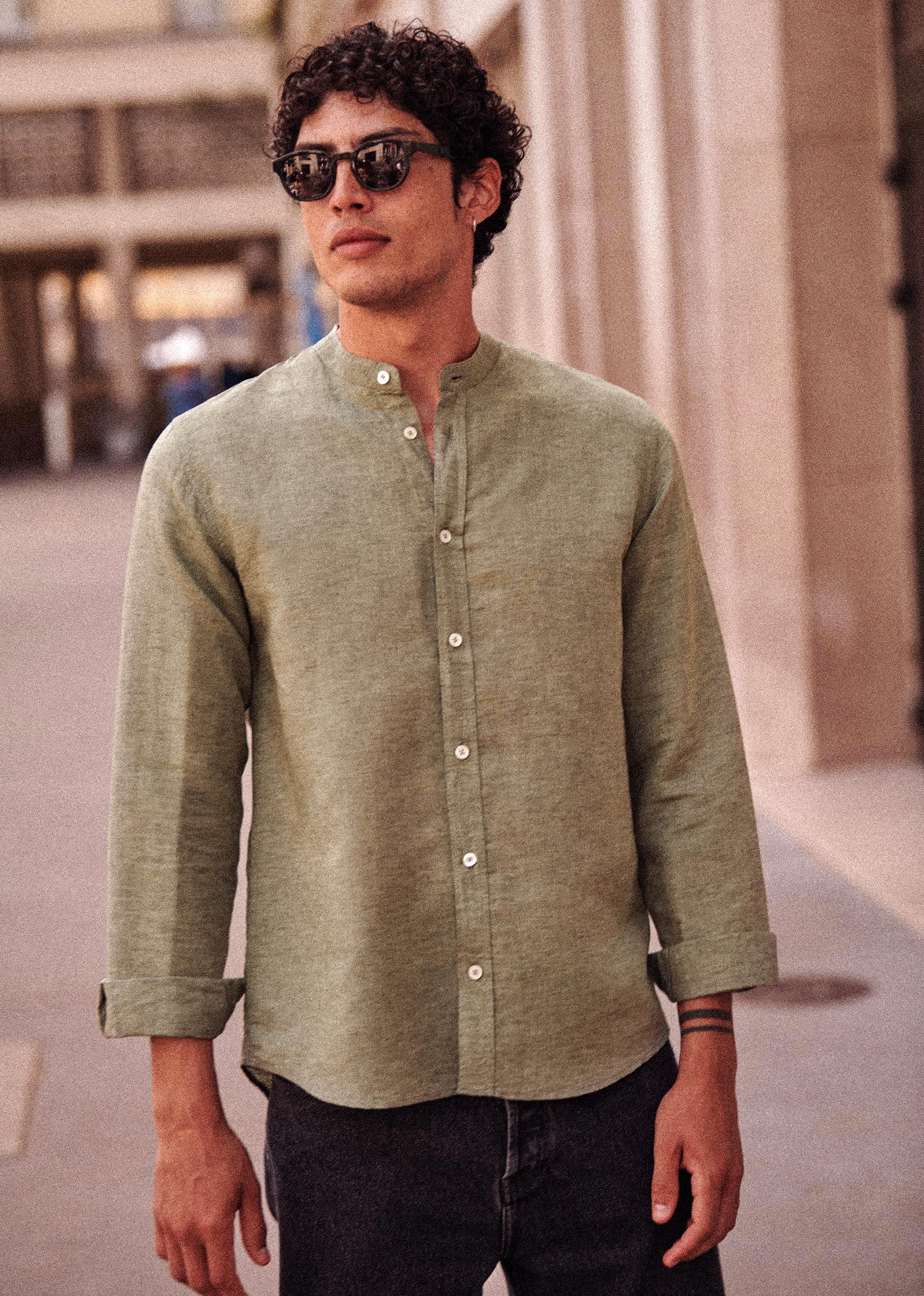 Chemise Benny Coton Lin - Kaki Délavé - POUR LUI 5906597