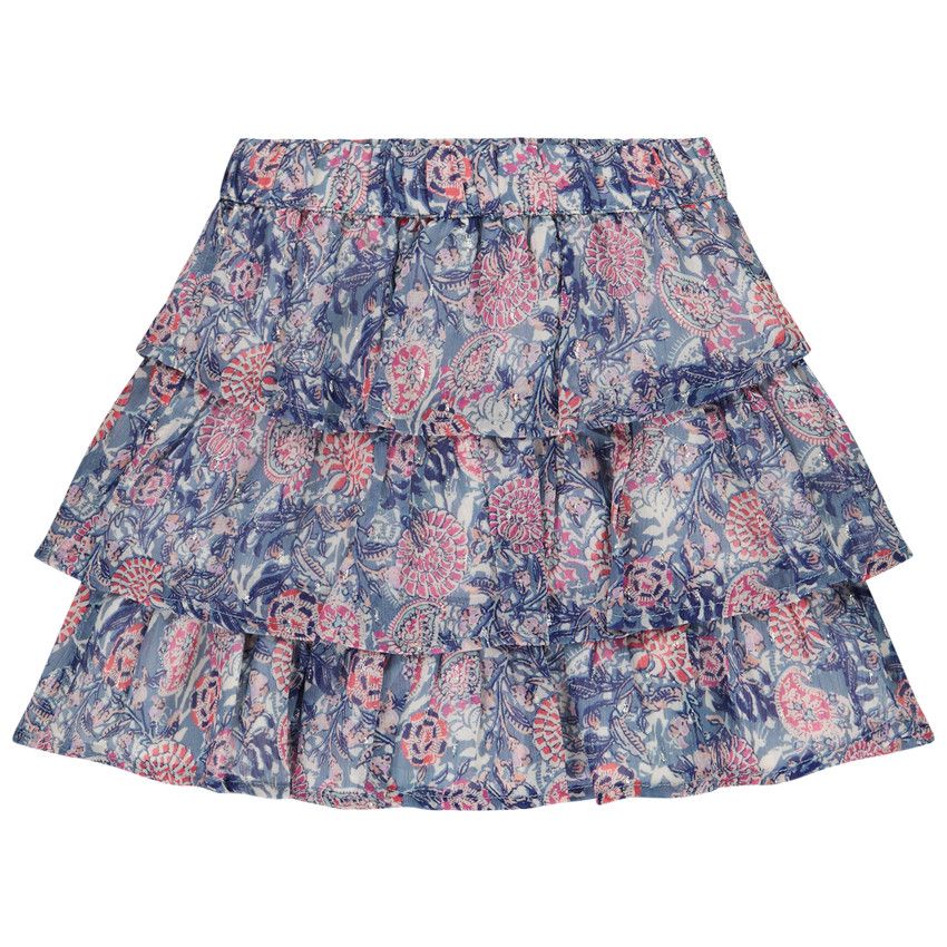 Jupe volantée imprimé cachemire avec lurex pour fille - Bleu moyen
