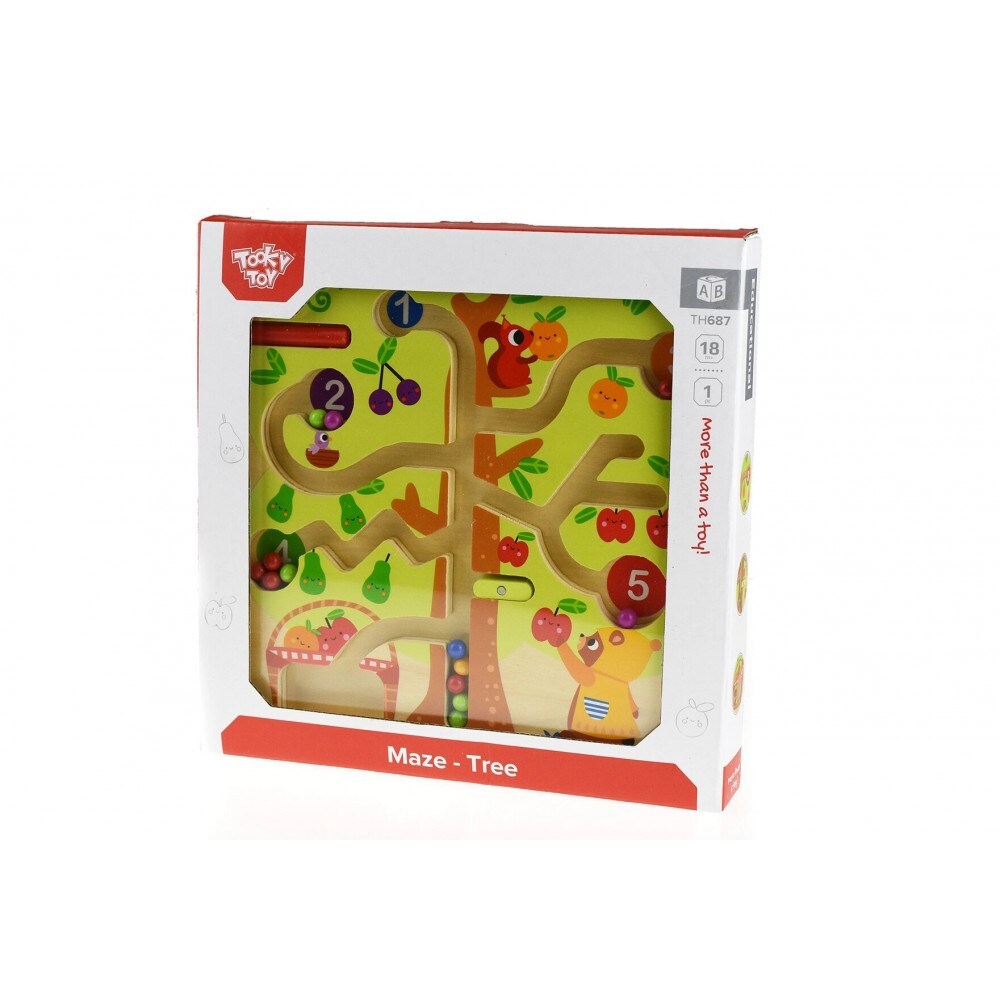 Tooky Toy Holzspielzeug Labyrinth-Baum TH687, bunte Magnetkugeln, Magnetstab bunt