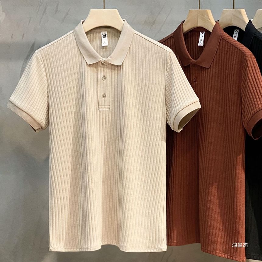 GRAYCIOUS - Poloshirt met korte mouwen en effen ribbelbreisel
