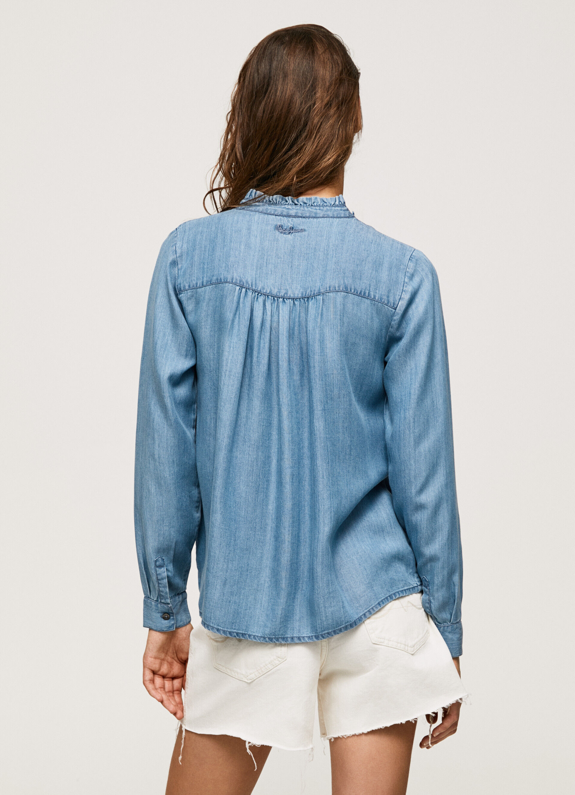 Camisa de corte regular com gola Mao - azul