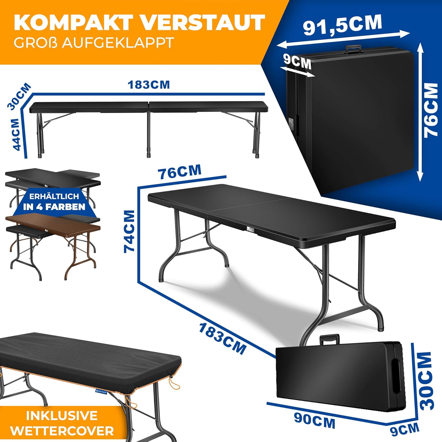 KESSER® Bierzeltgarnitur 3-teilig Set Tisch & 2x Bank | Buffettisch für drinnen & draußen Gartengarnitur klappbar 183x76x74cm Kunststoff Klapptisch Rattan-Look Gartentisch Inkl Abdeckung & Tragegriffe