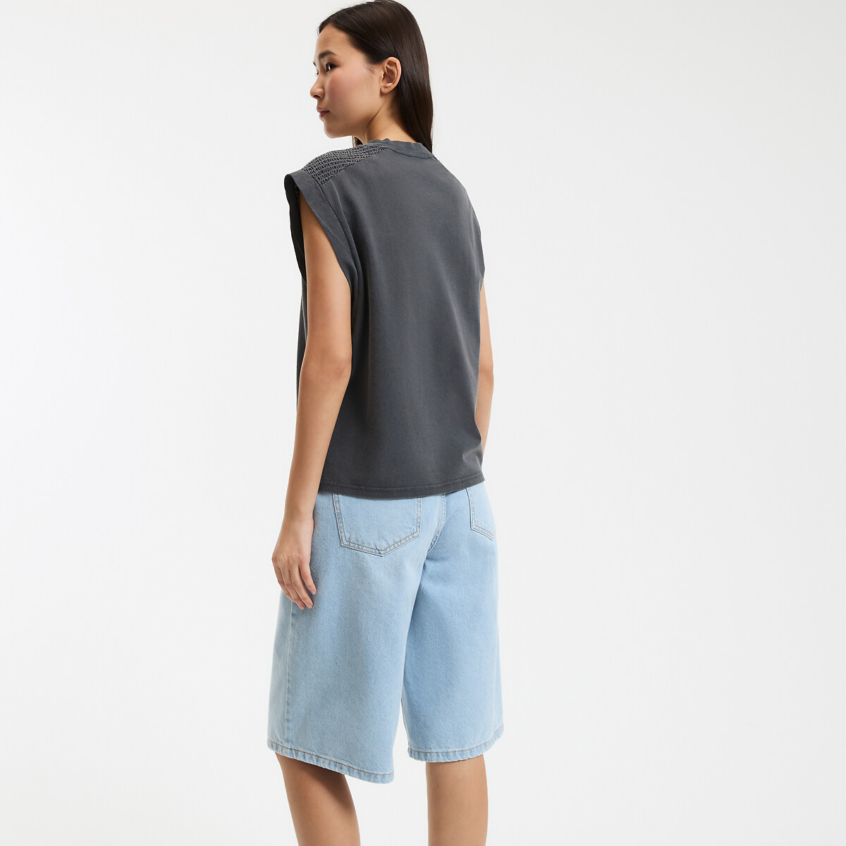 COLEÇÃO LA REDOUTE<br>Camiseta sem mangas com gola redonda e ombros franzidos