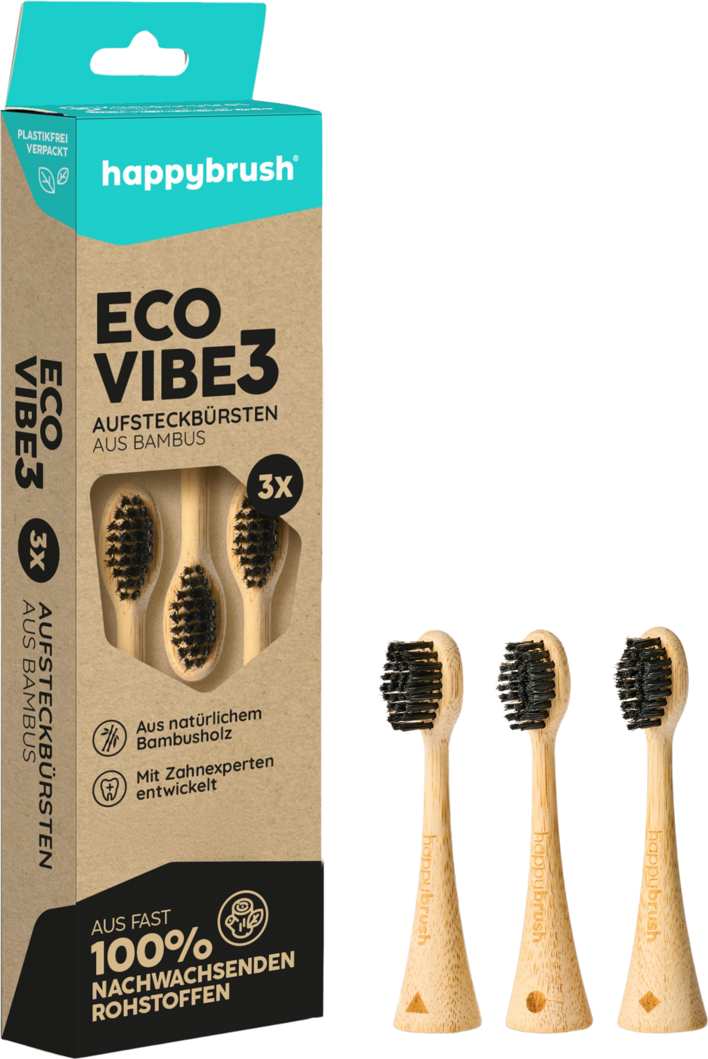 happybrush  ECO VIBE 3 Aufsteckbürsten Bambus