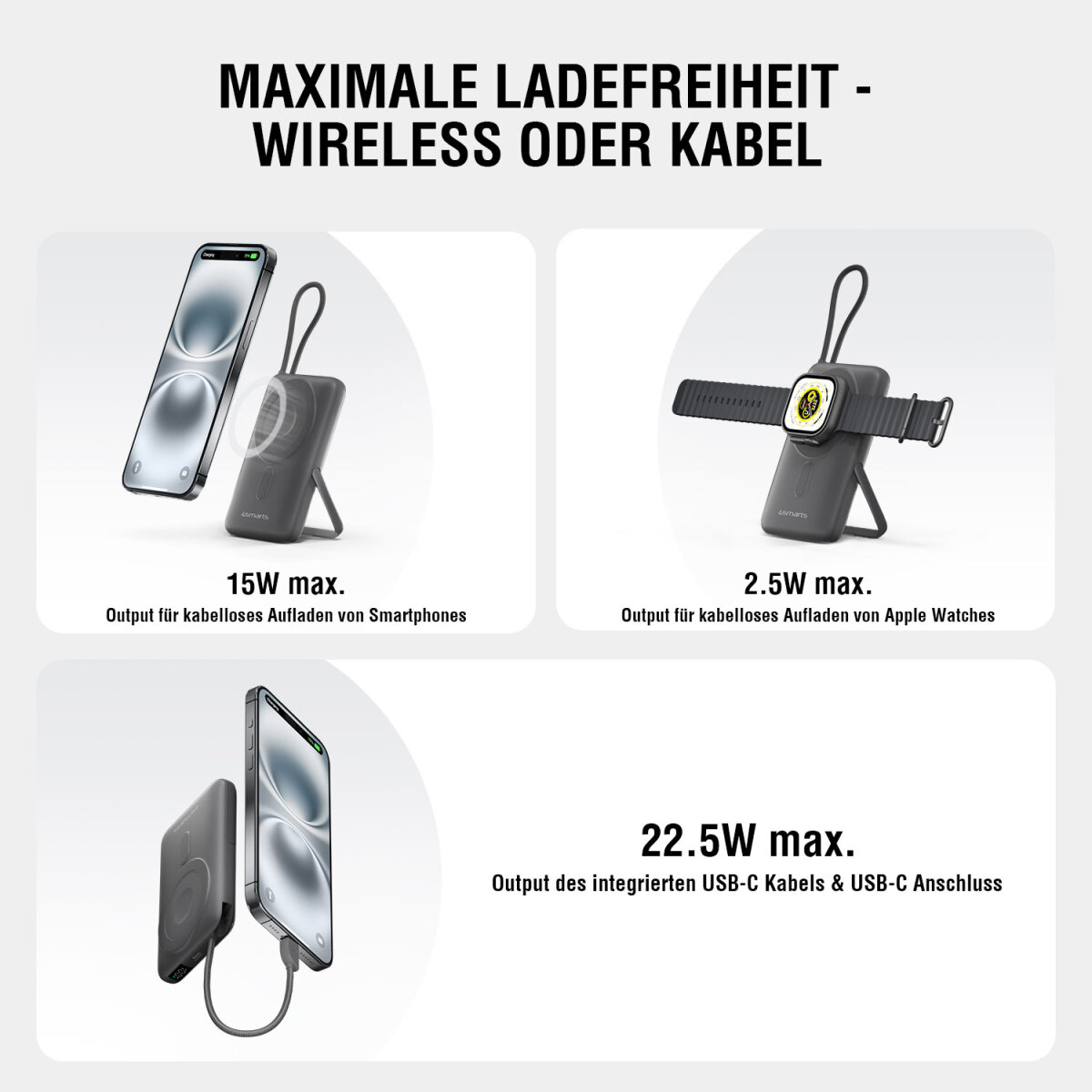 (22.5W) 10000mAh Enterprise Pocket Magnetische Qi2 MagSafe Powerbank USB C PD Ladegerät inkl. Ladekabel   Standfuss (4S541407) - Spacegrau