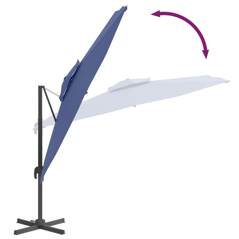 Parasol meuble de jardin cantilever à double toit 300 x 300 cm bleu azuré