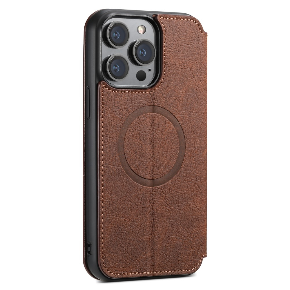 iPhone 14 Pro MagSafe Vintage Leder Tasche Flip Cover mit Kartenfächer - Braun