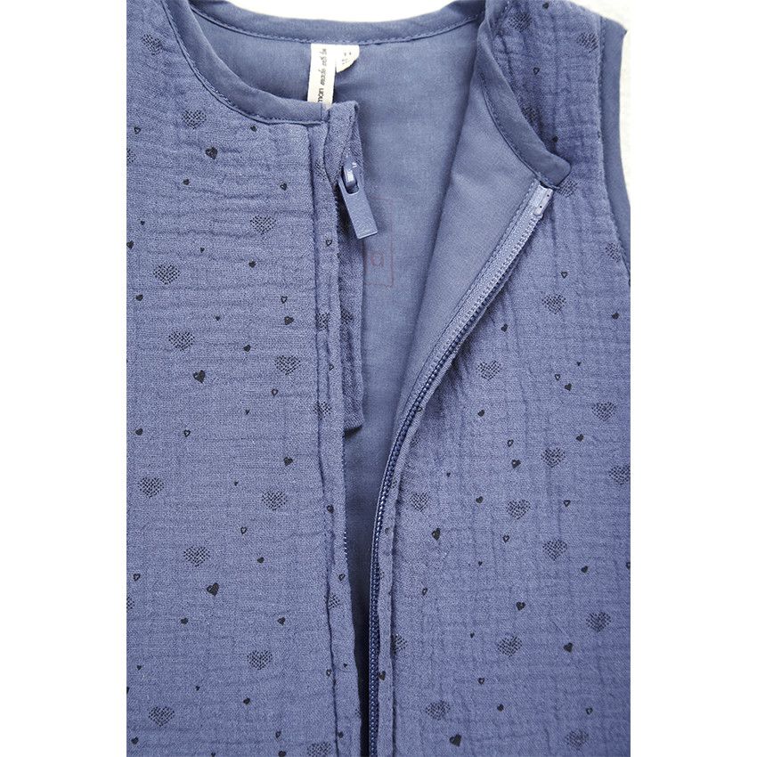 Gigoteuse TOG 2 imprimé cœurs en gaze de coton - Bleu marine