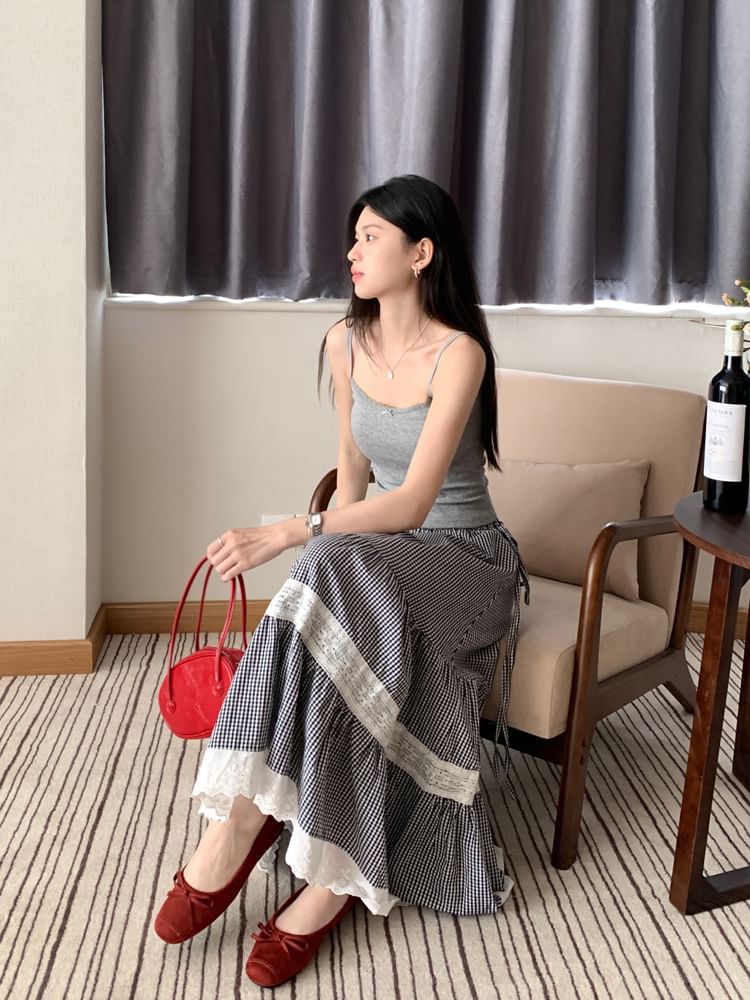 Beem - Hoge taille geruite maxi A-lijn rok