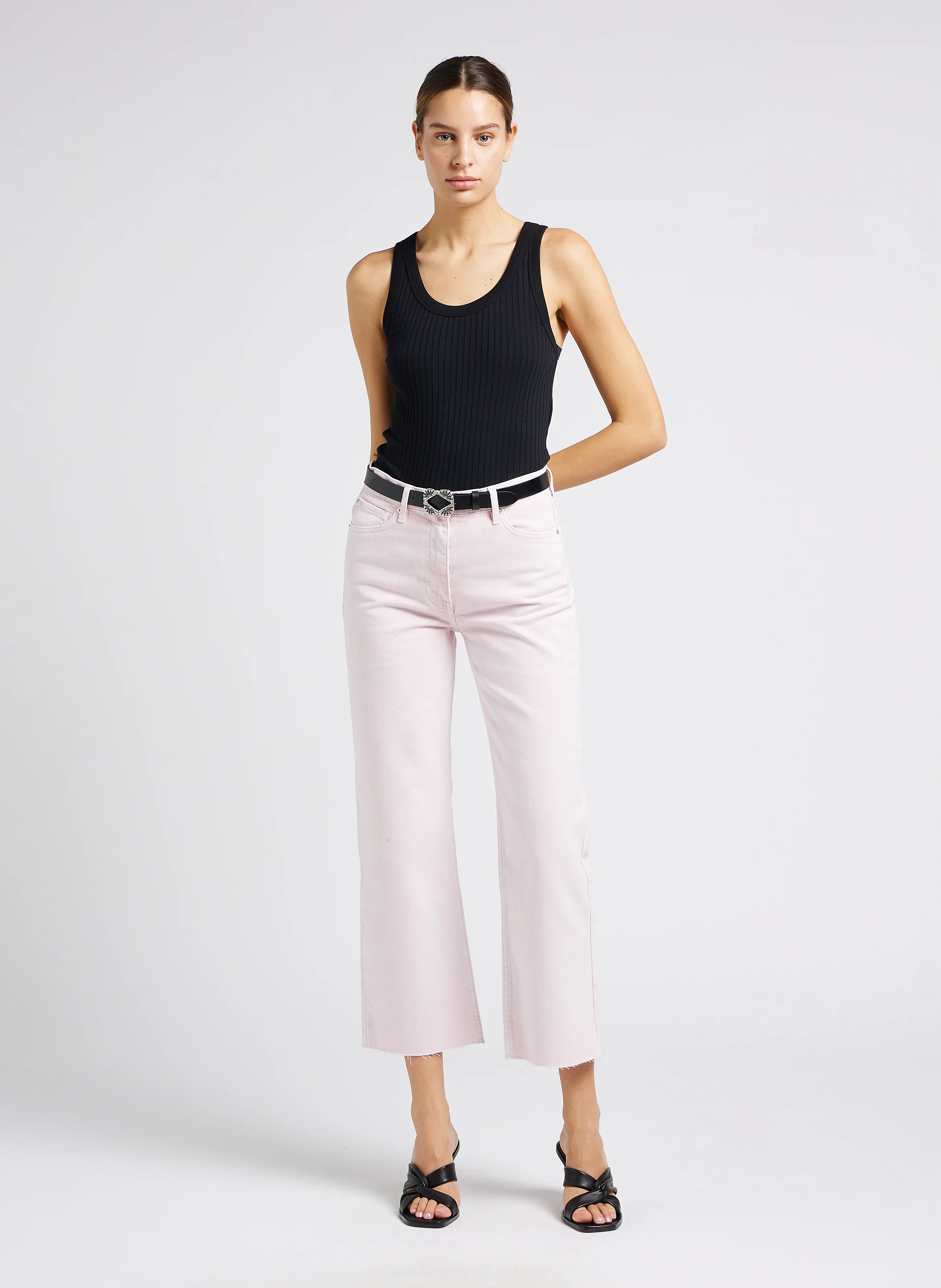 AIDEN - Jean droit taille haute en coton| Rose