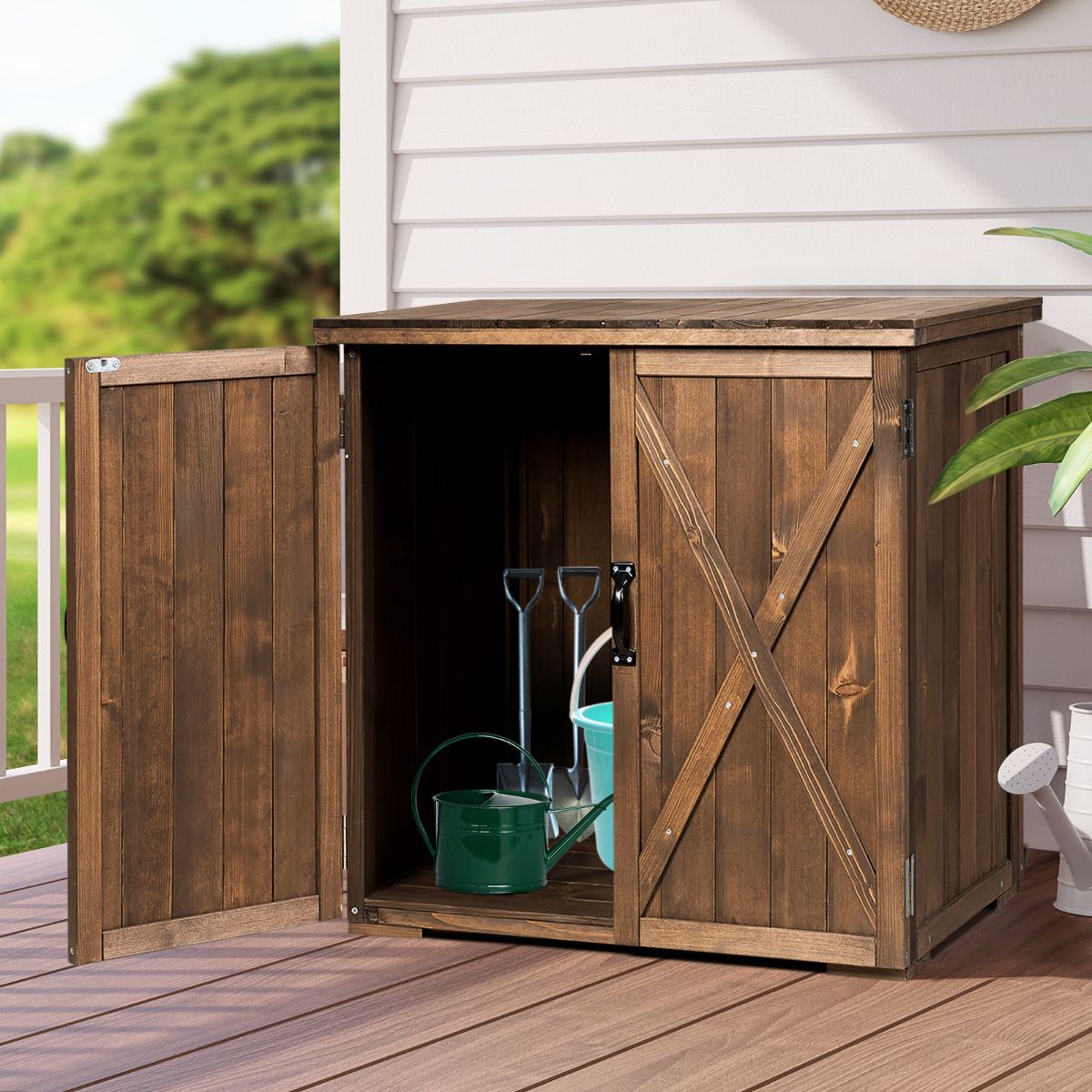 Armoire de Jardin Exterieur en Bois 77,5 x 56 x 72 cm Abri à Outils avec Double Portes Marron - Lidl-Manfred