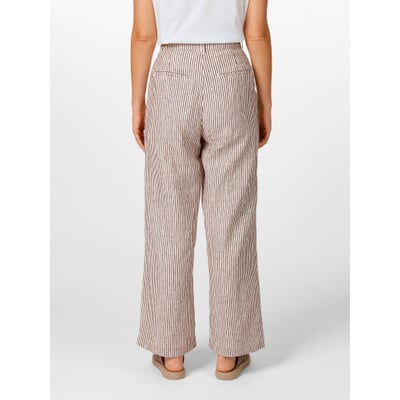 Damen-Leinenhose gestreift, Braun-Weiß