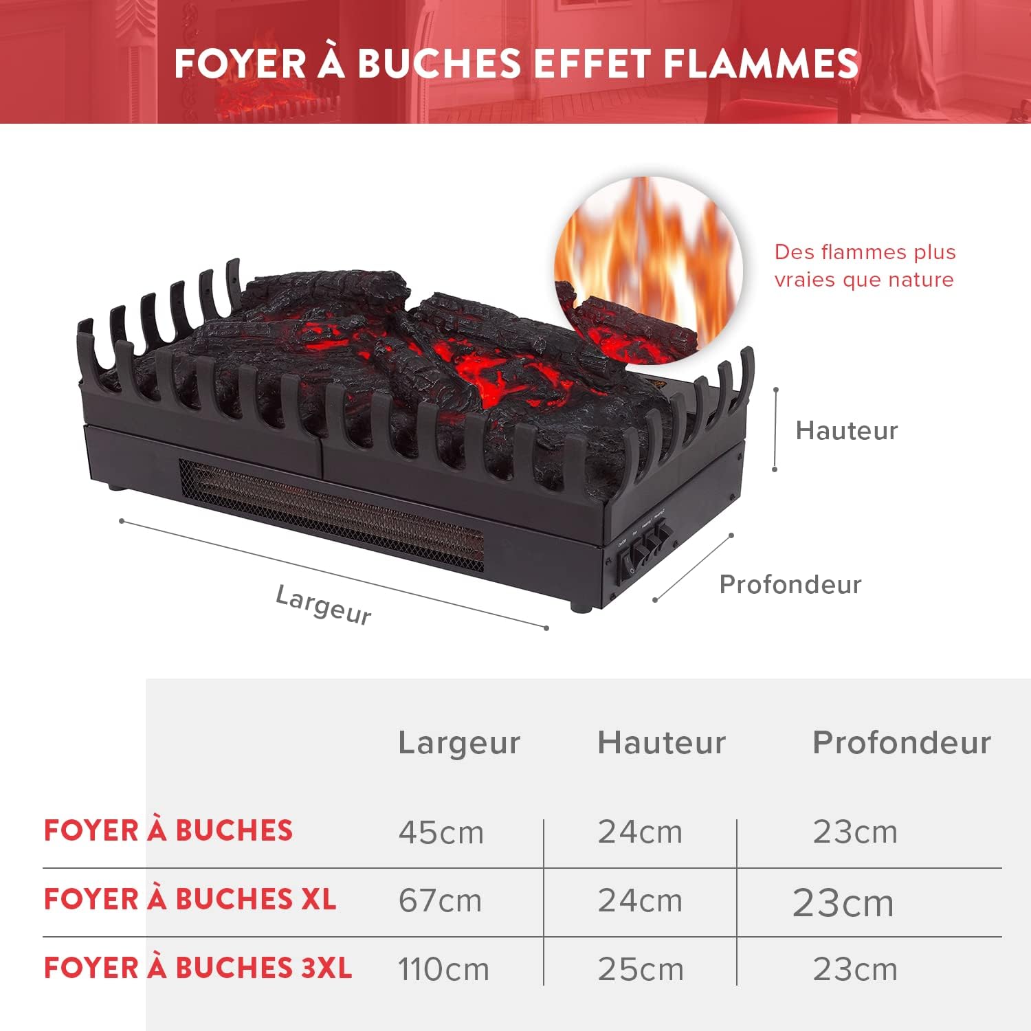 CHEMIN'ARTE Elektrokamin mit heizung - Elektrischer Solo-Stand - 67x23x24cm Kamin mit realistischem Flammeneffekt für Wohnzimmer und alle Innenraumbereiche - LED Lampen - Freistehender Elektrokamin