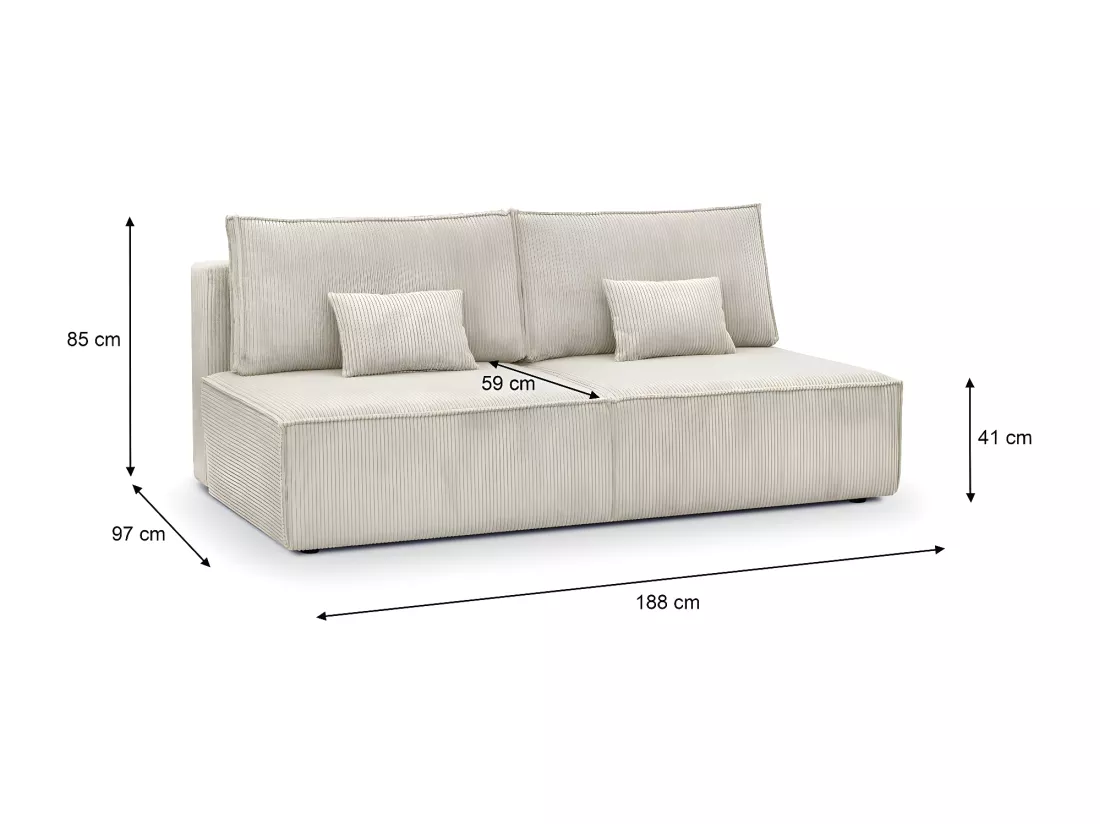 Canapé convertible 3 places avec coffre de rangement en velours côtelé beige - Milla