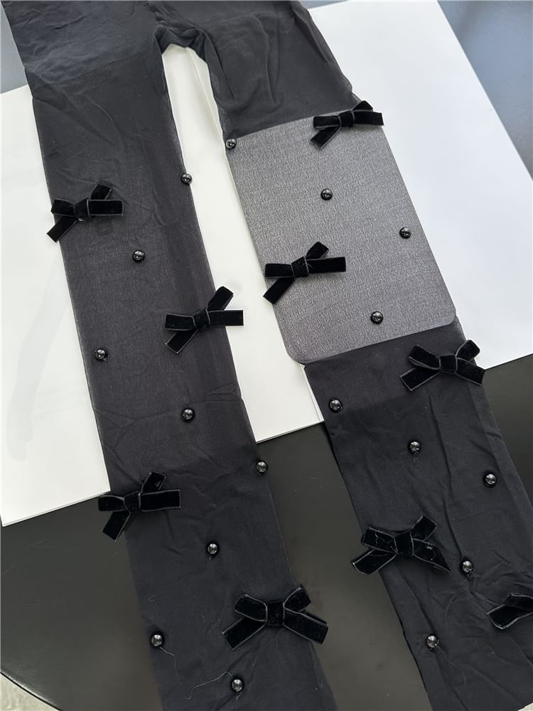 Gentiana - Panty met strik en imitatieparels