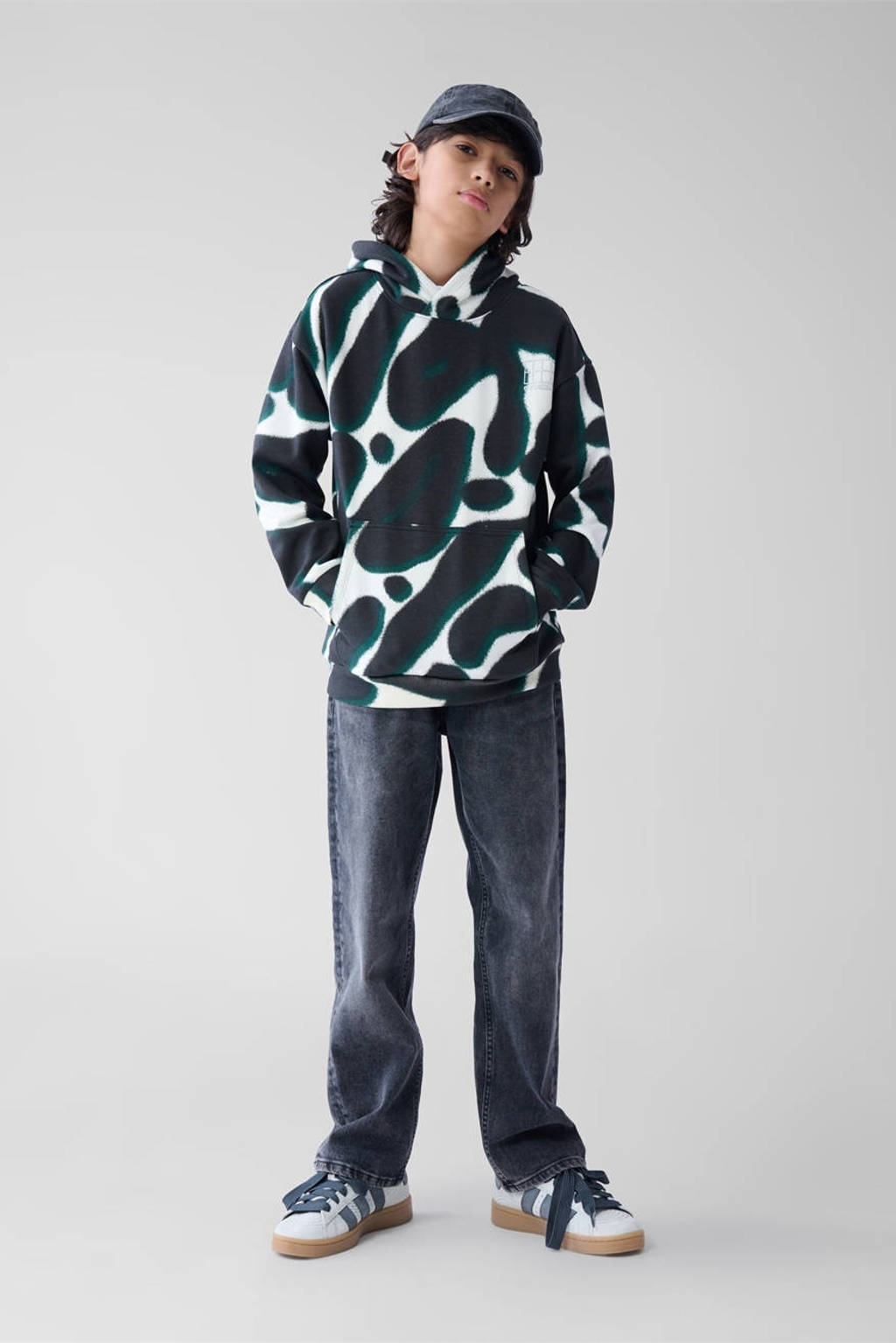 Shoeby hoodie met all over print zwart/offwhite