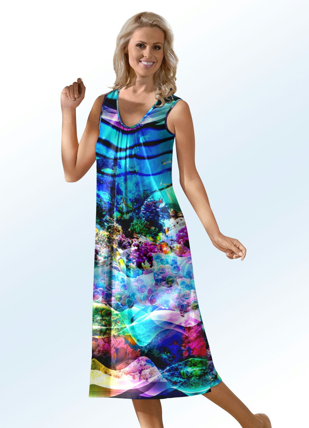 Kleid mit farbbrillantem Druckdessin, ärmellos