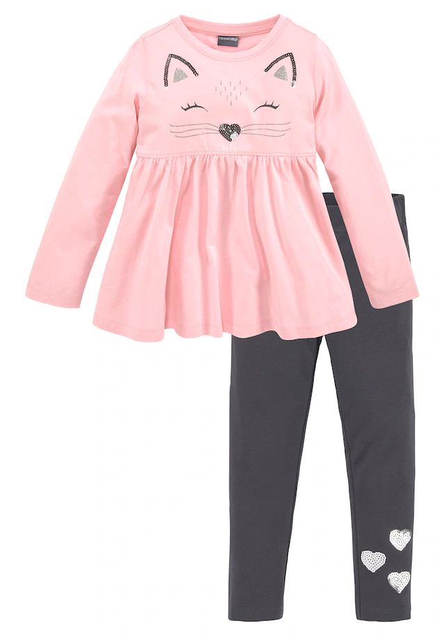 KIDSWORLD Langarmshirt & Leggings »2tlg. Set Shirt + Leggings mit schöner Paillettenapplikation«, 2 Süsses Outfit für kleine Mädchen