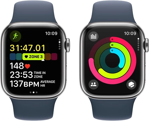 Apple Watch Series 9 GPS   Cellular 41mm Silver Stainless Steel Case with Storm Blue Sport Band - S/M