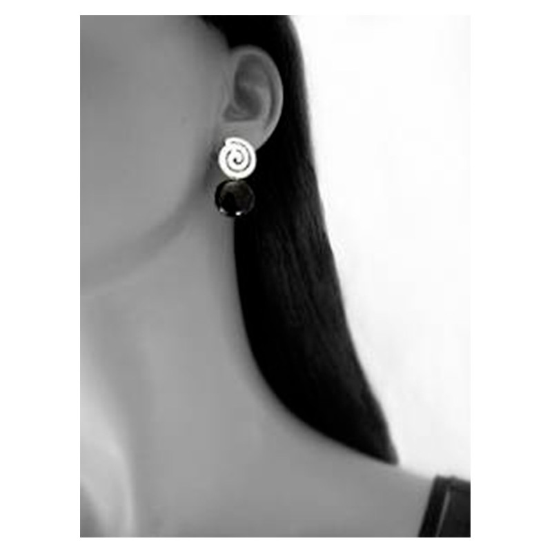 Boucles d'oreilles Pendantes Spirale en Gemstone Grès Noir et Argent 925