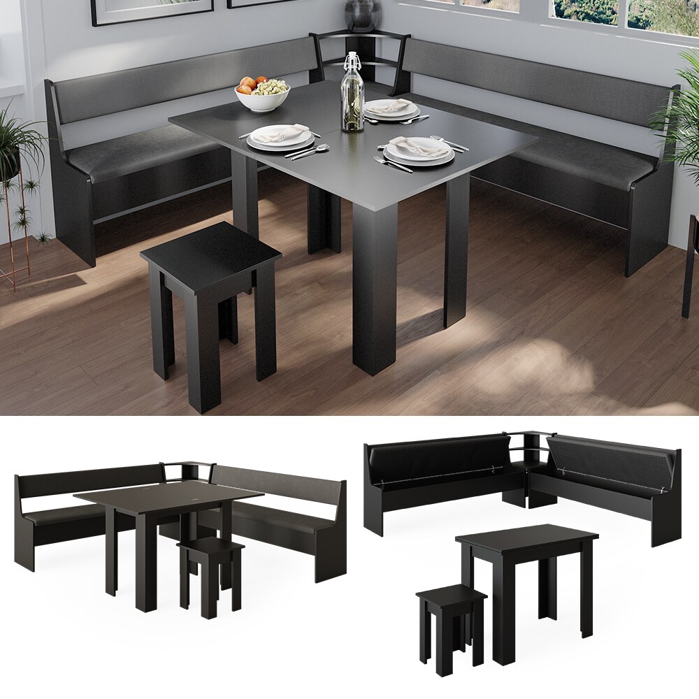 Vicco Eckbankgruppe Küchensitzgruppe Esszimmergruppe Roman Schwarz modern 210x210 cm Sitzbank Sitzecke Küchentisch Tischhocker Küchenmöbel Polstermöbel Esszimmermöbel