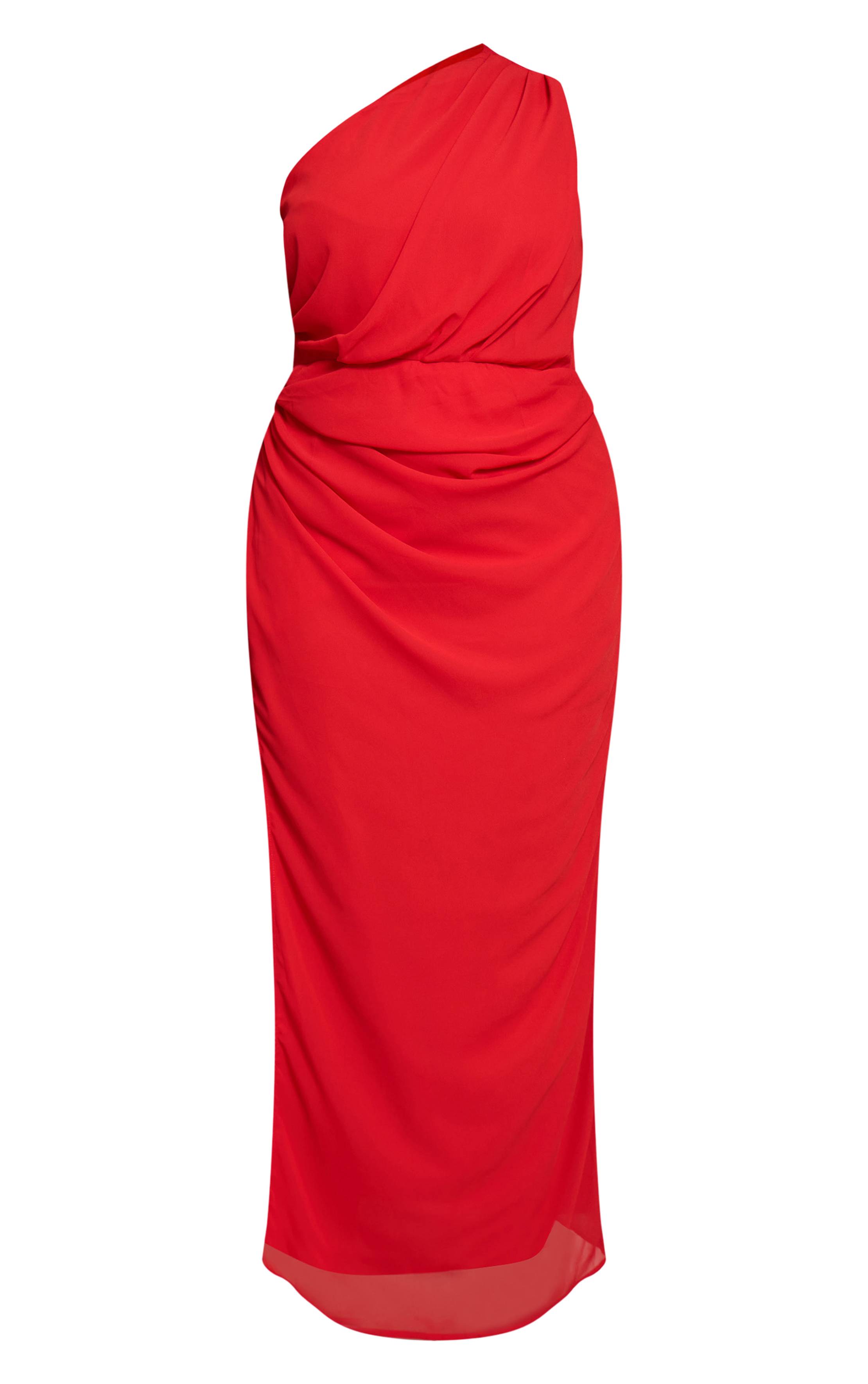 Rouge Robe Longue Grande Taille En Mousseline À Une Épaule