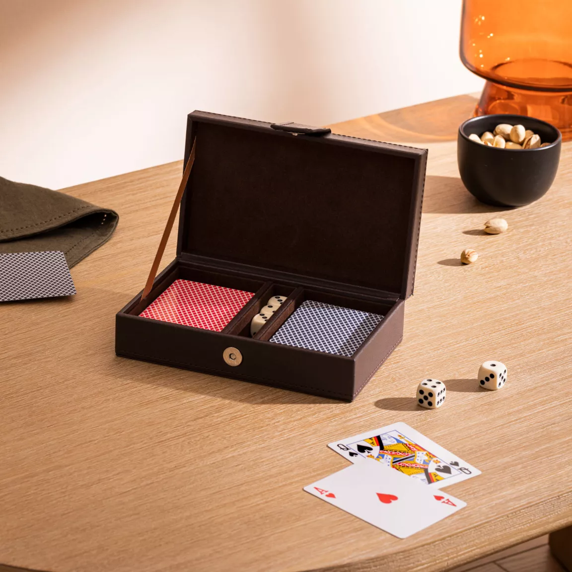 Coffret jeu Cartes bois (19 cm) Jule Marron