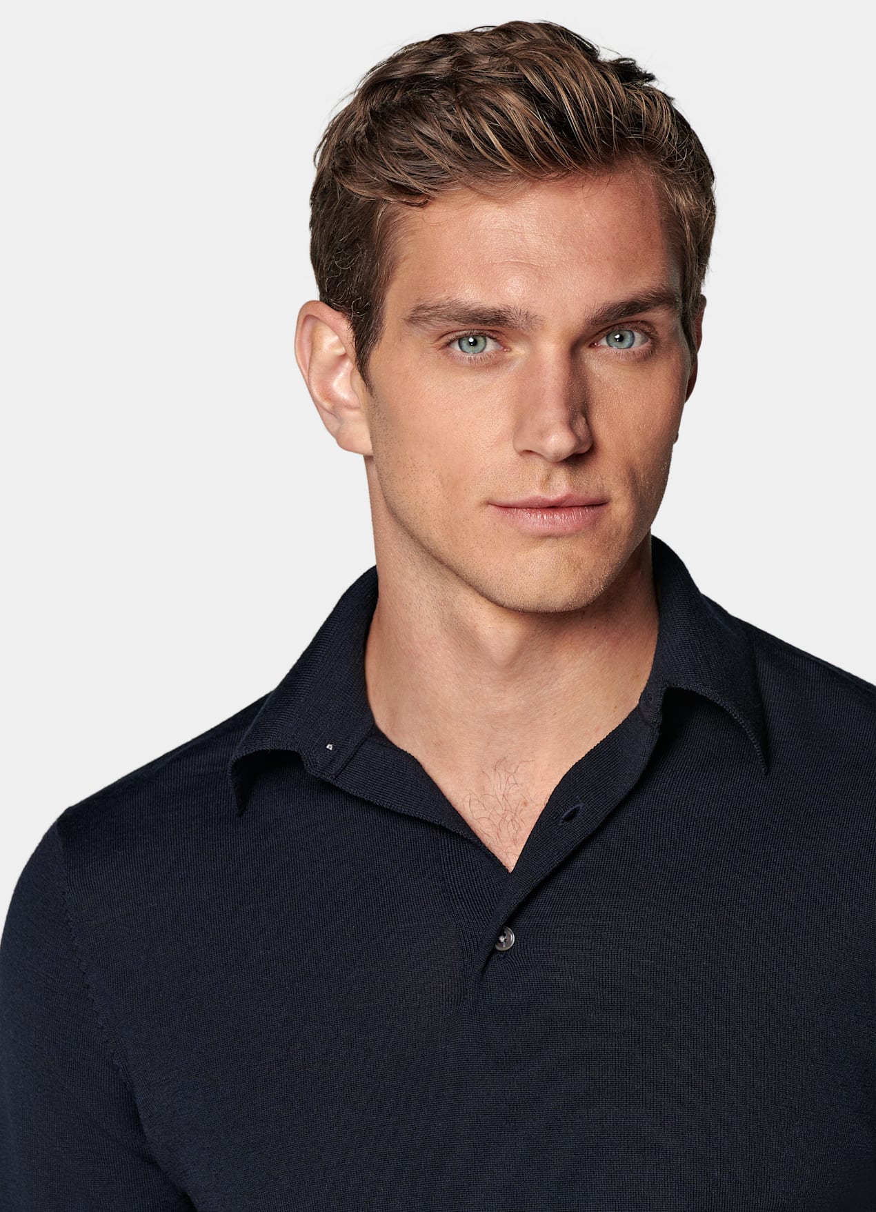 Polo manches longues Merino bleu marine