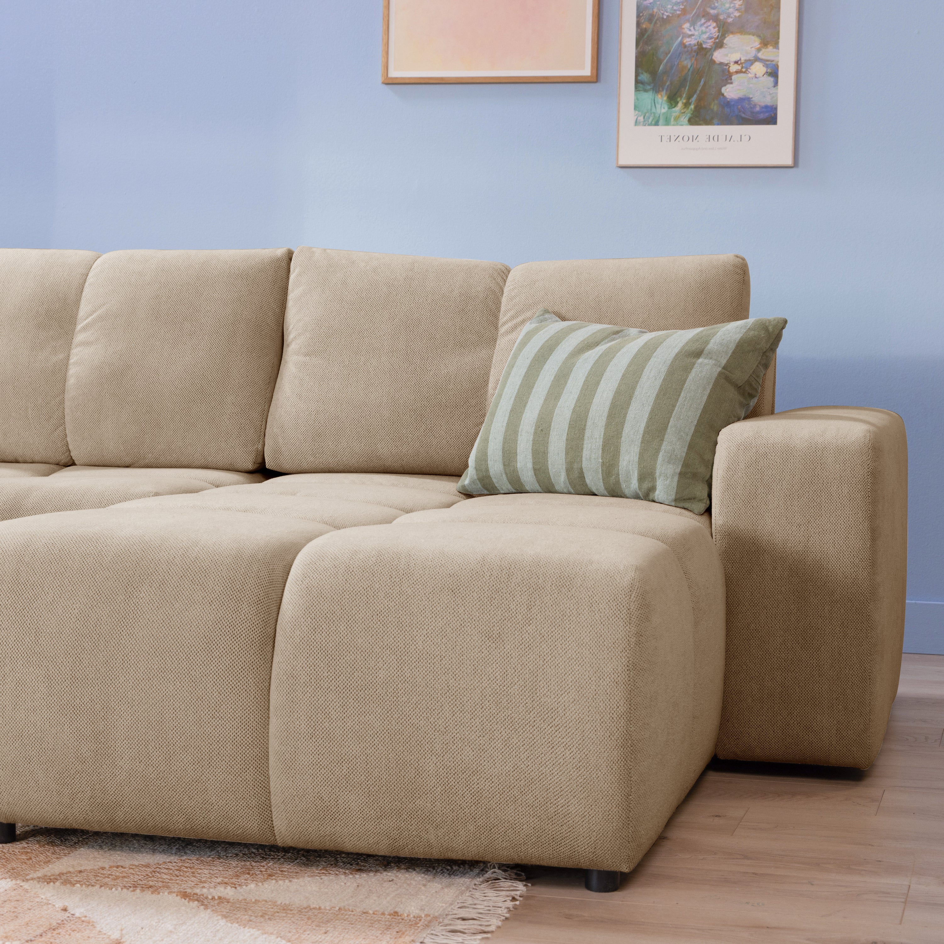 by fonQ Charme Hoekbank Rechts met Slaapfunctie - Weefstof - Beige