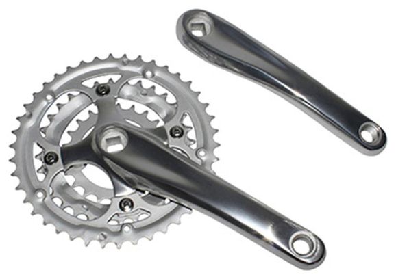 PEDALIER VTT P2R 9-8V. ALU ARGENT 170mm 42-32-22 (BOITIER 113mm) PLATEAUX DEMONTABLES