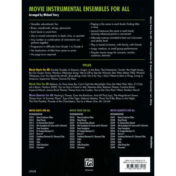 Alfred Music Publishing Movie Trios For All Alto Sax