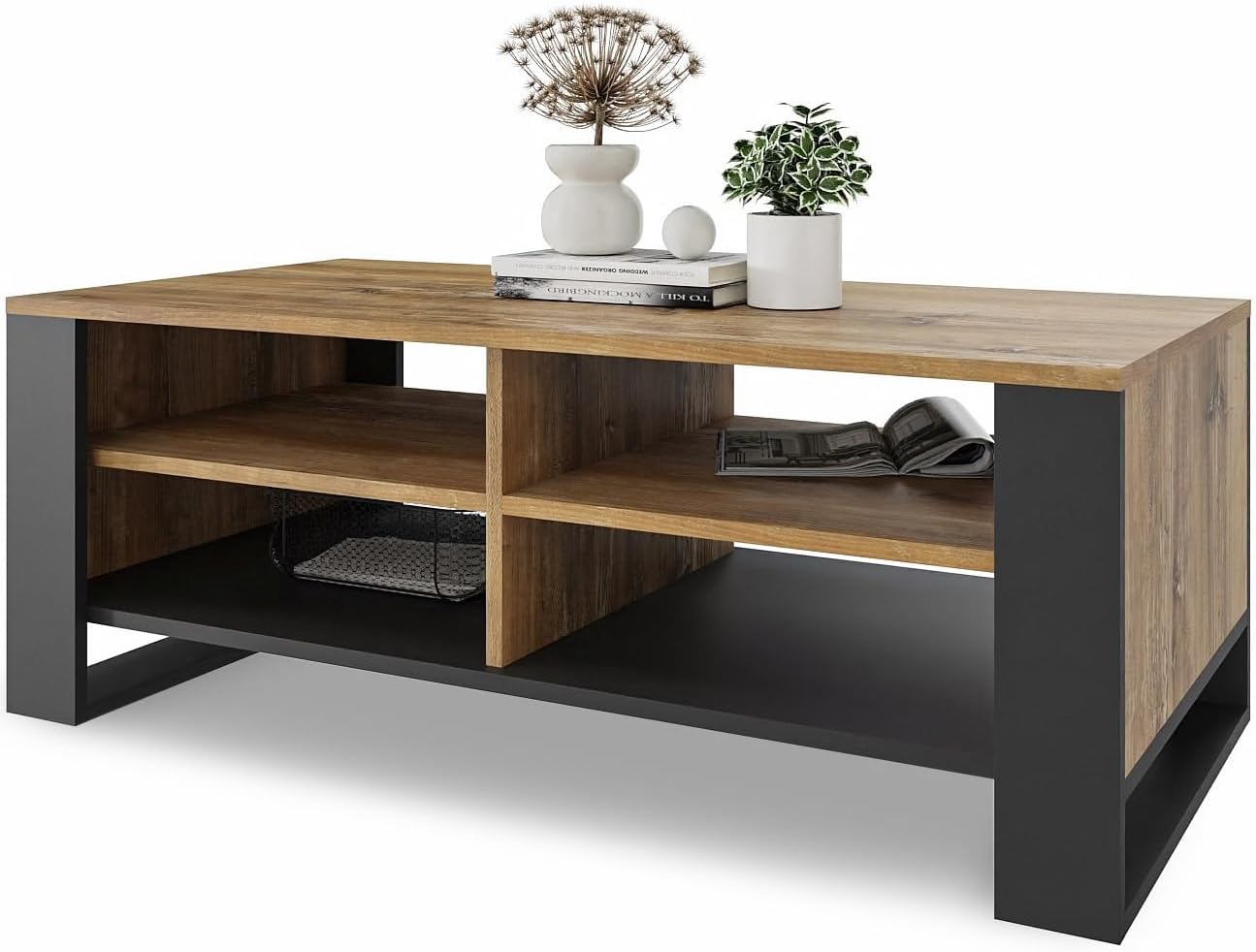 Meble Pitus Couchtisch - Wohnzimmertisch Modern - Couchtisch mit Stauraum 90 x 50 x 50cm - Tisch für Wohnzimmer - Retro-Holz