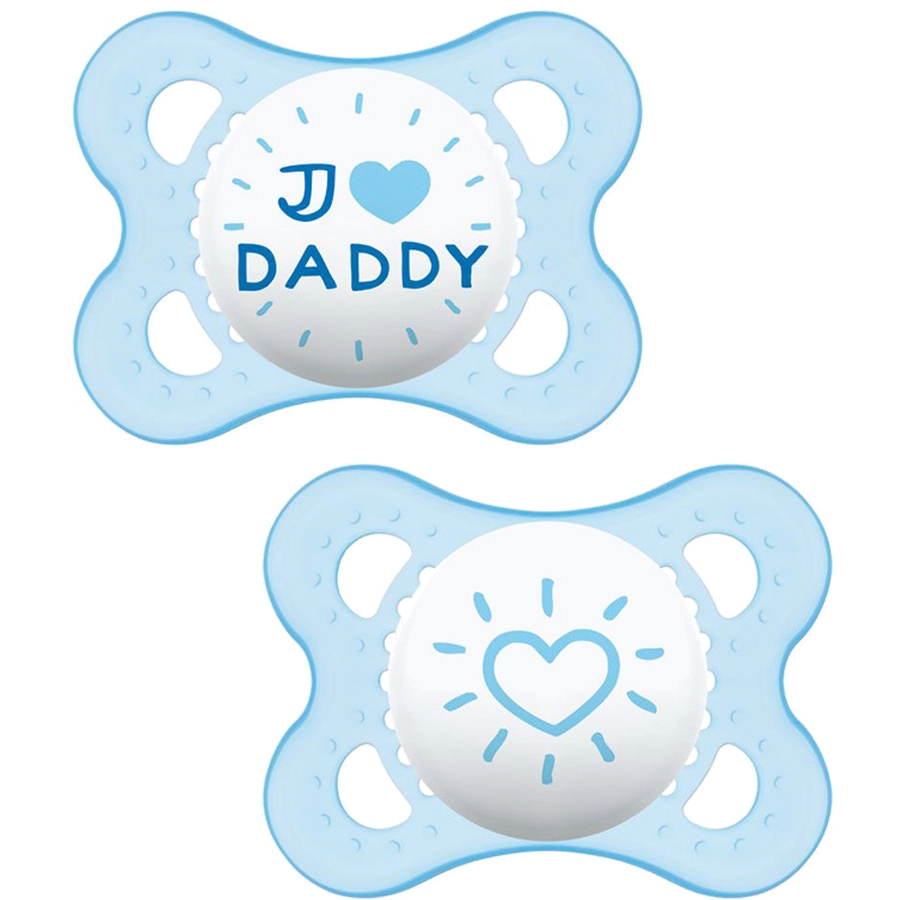 Schnullireich Schnullerkette mit Namen + MAM Schnuller Daddy 2-6 Mon. Blau