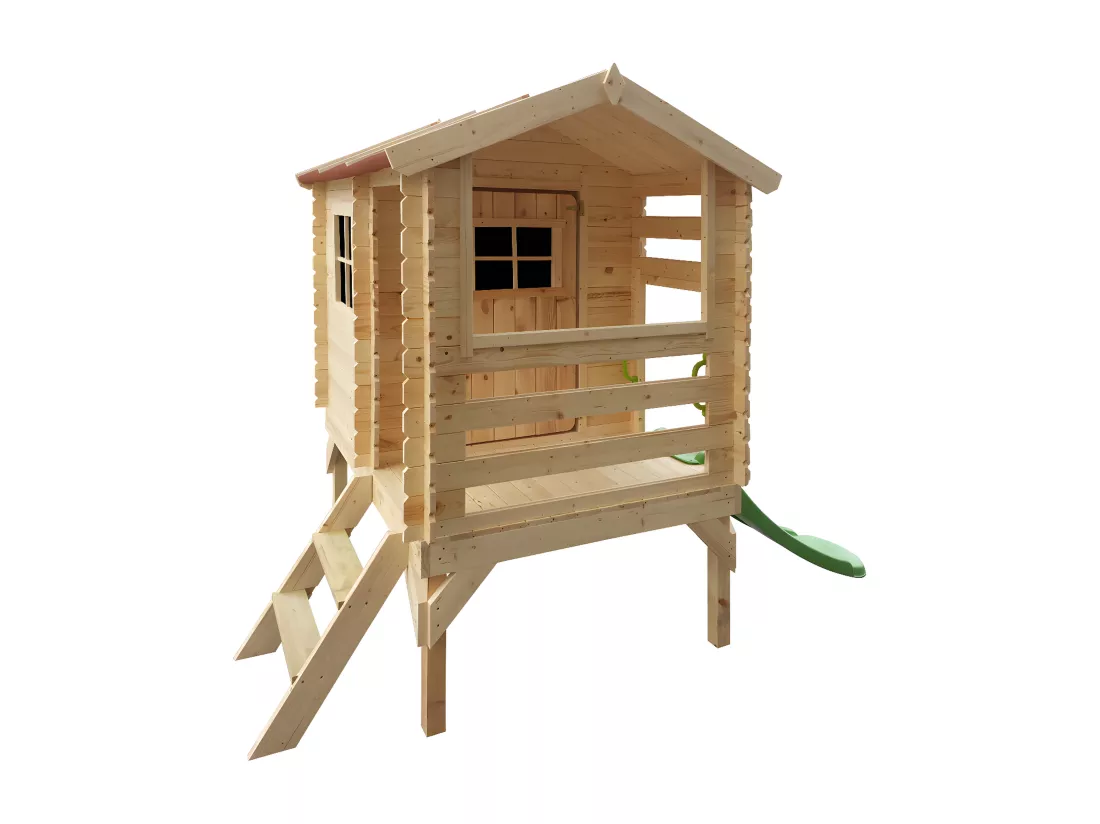 Maisonnette en bois avec toboggan - 82x146xH205cm/1.1m2 - Timbela M501C