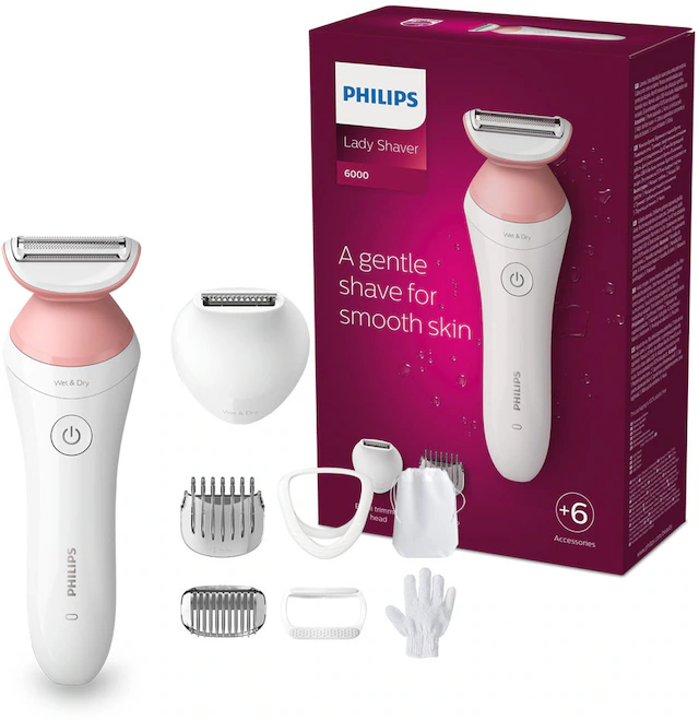 Philips Elektrokörperrasierer »SatinShave Prestige Series 6000 BRL146/00« 5 Stk. Aufsätze nass oder trocken, inkl. Handschuh und Tasche
