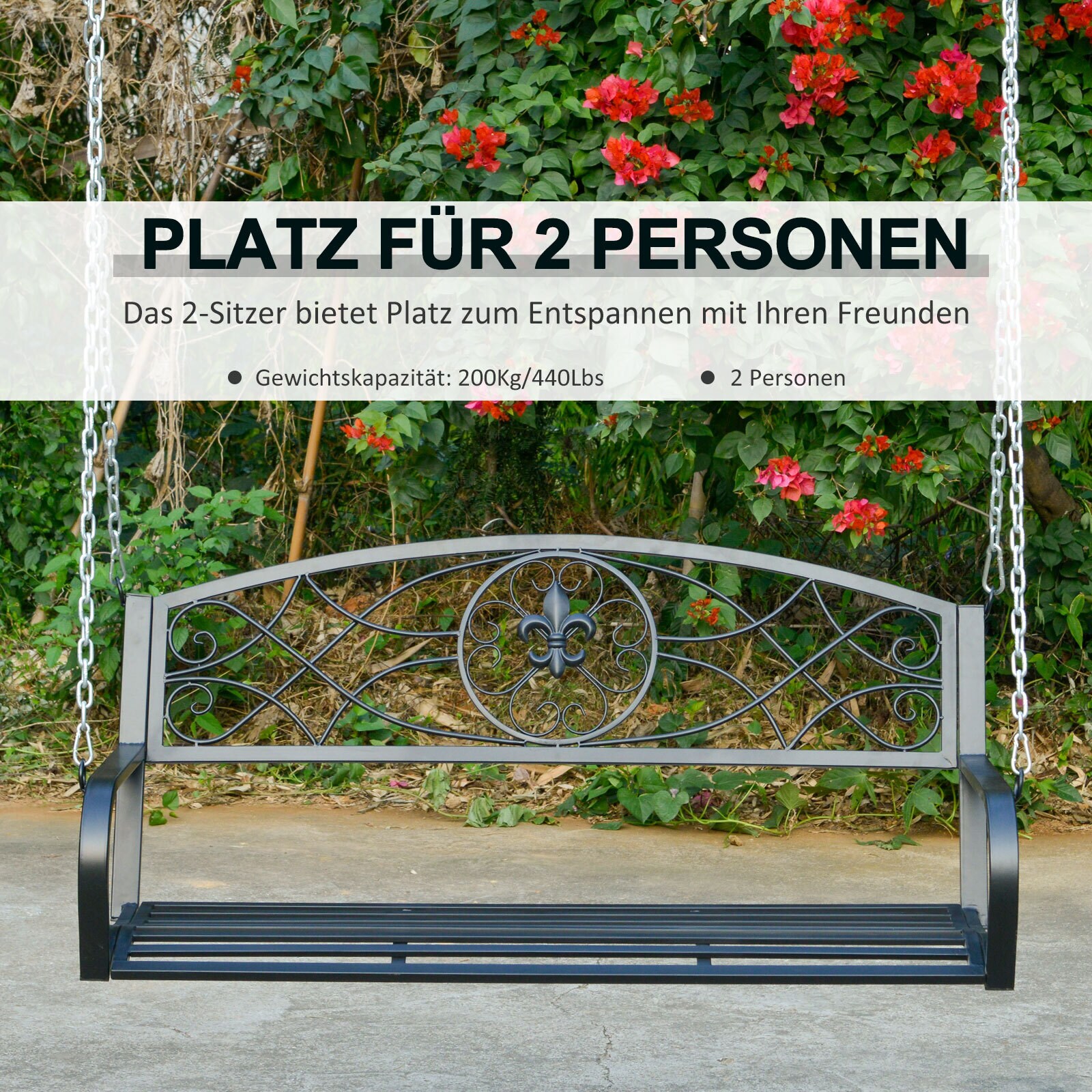 Outsunny Hängebank schwarz 132 x 63 x 58 cm (LxBxH)