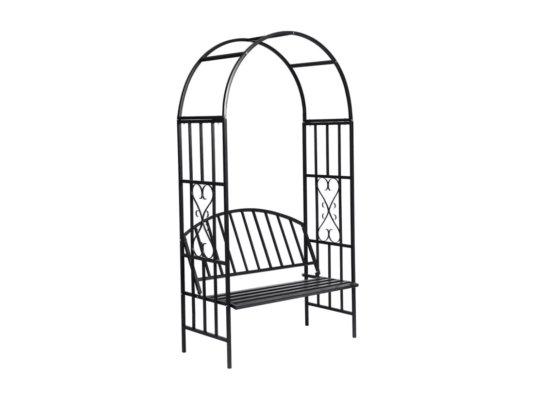 Voûte à roses de jardin avec banc