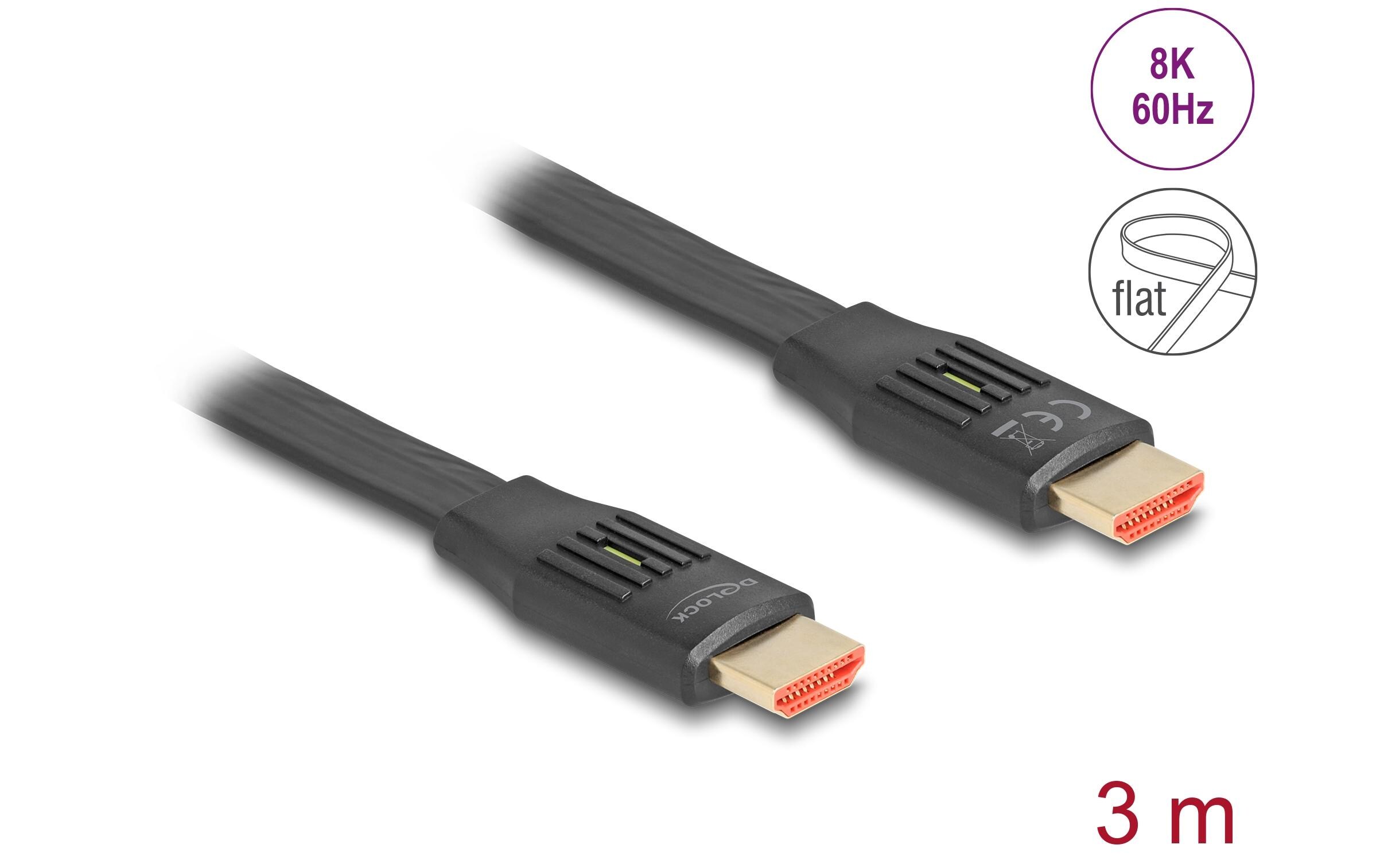 Kabel 8K 60 Hz Flat HDMI - HDMI, 3 mDelock High Speed HDMI Flachbandkabel 48 Gbps 8K 60 Hz 3 m