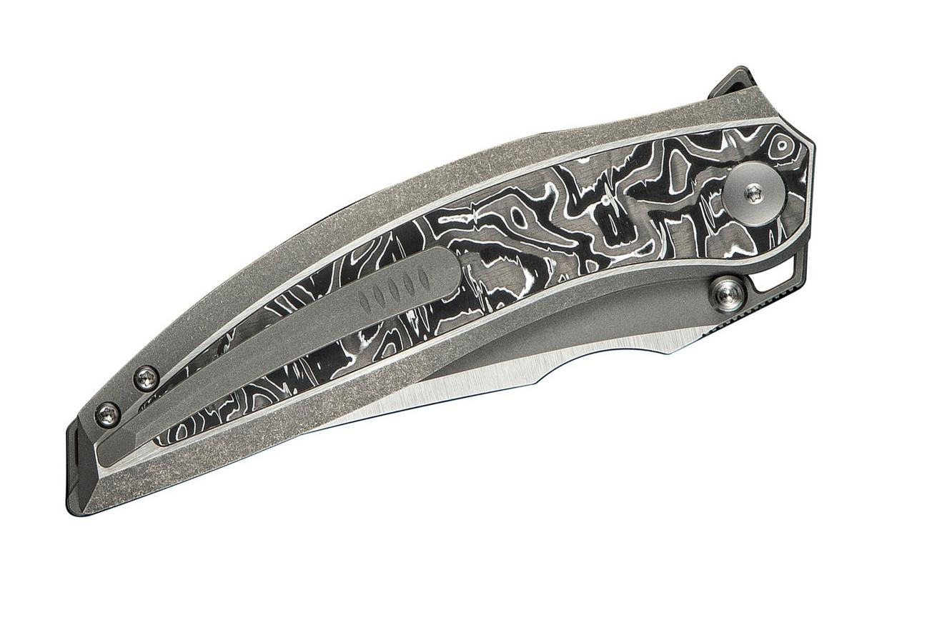 WE Knife Quinseris WE23093-3 Polished Satin Gray Stonewashed, Gray Titanium Aluminum Foil Carbon Inlay, zakmes