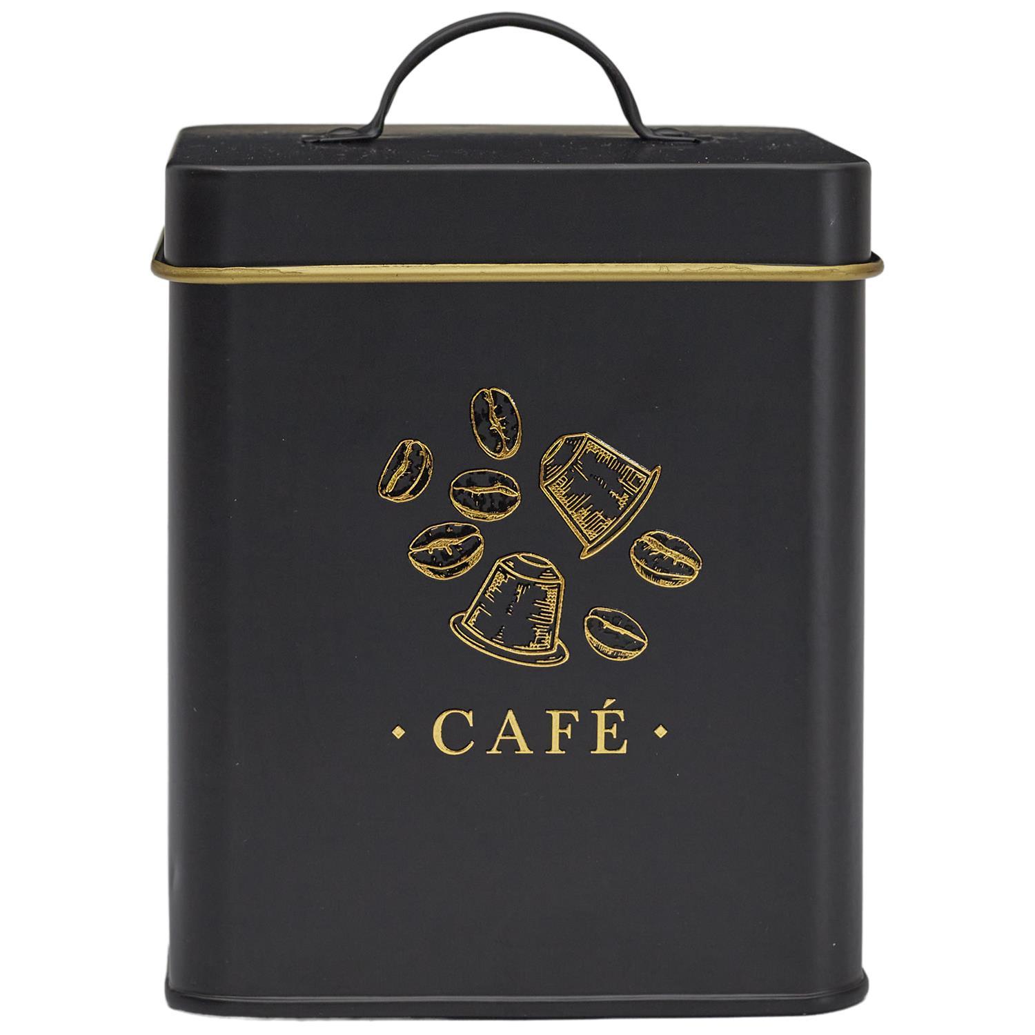 BOITE METAL NOIR ET DORE CAFE