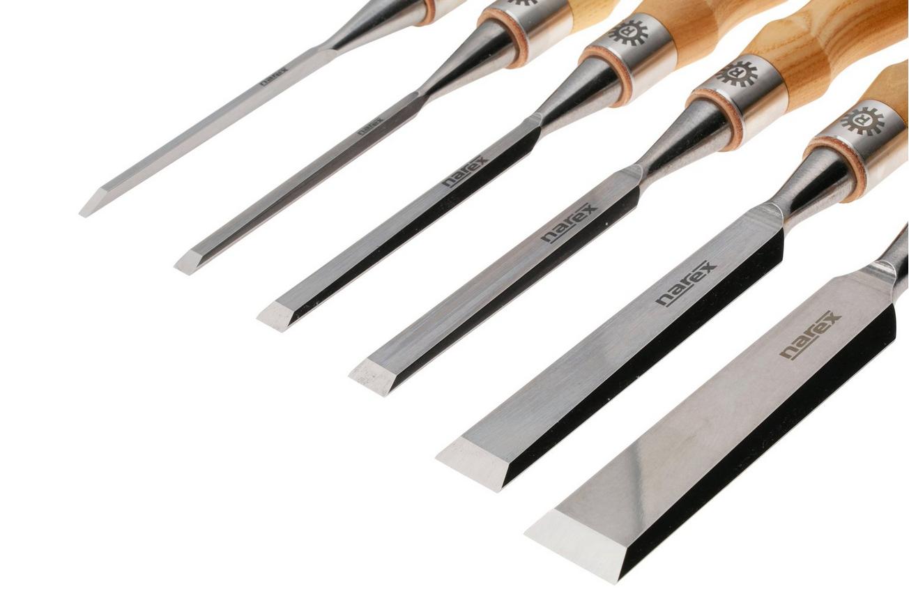 Narex Richter Premium Bevel Edge Chisel Set 863851, beitelset 3-6-10-12-19-26 mm in gereedschapsrol, 6-delig